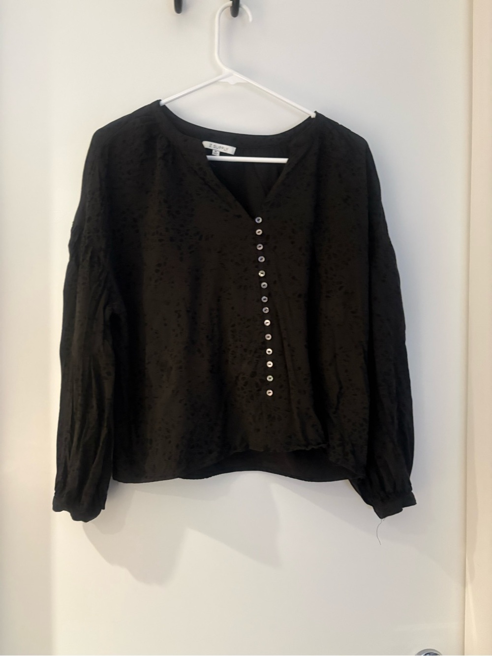 Z Supply Black Button-Front Long Sleeve Blouse